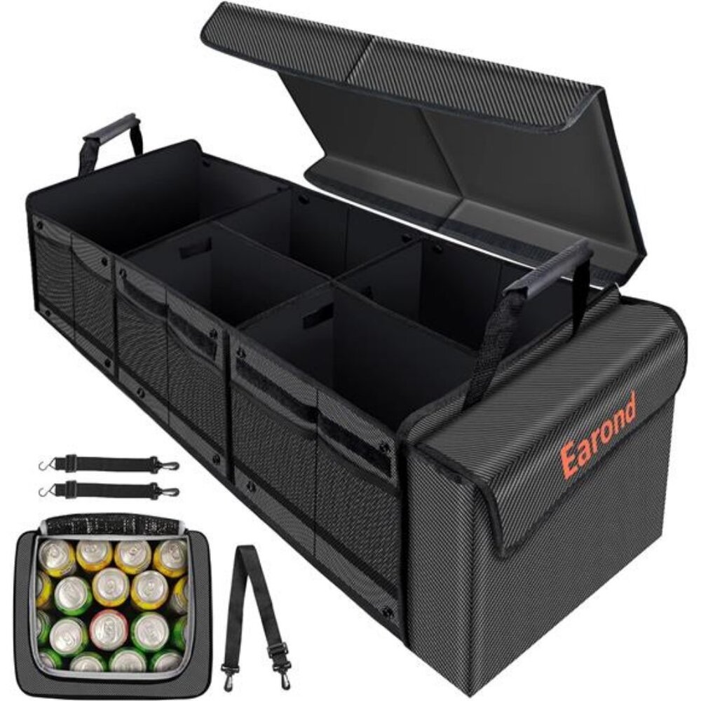 Car Trunk Organizer with Portable Leakproof Cooler Bag, Foldable Cover
